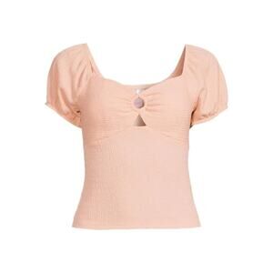 NB Juniors L 11/13 Y2K style Pucker Knit Keyhole Crop Top Puff Sleeve Coral